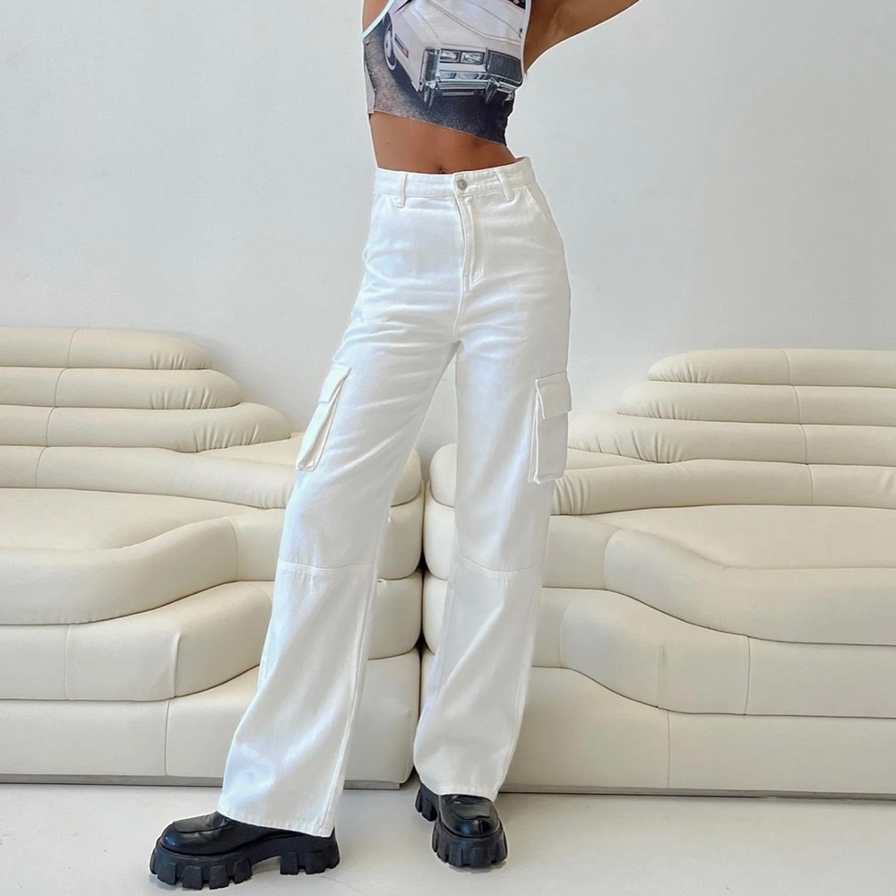 Princess Polly White Cargo Jeans *worn once*